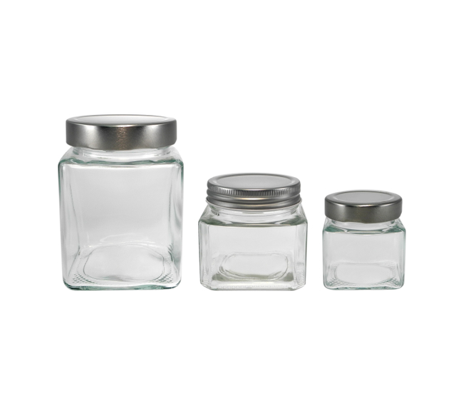 Square Polished Silver Stainless Steel Lid for High Borosilicate Glass Storage Jar YD-STJ-136
