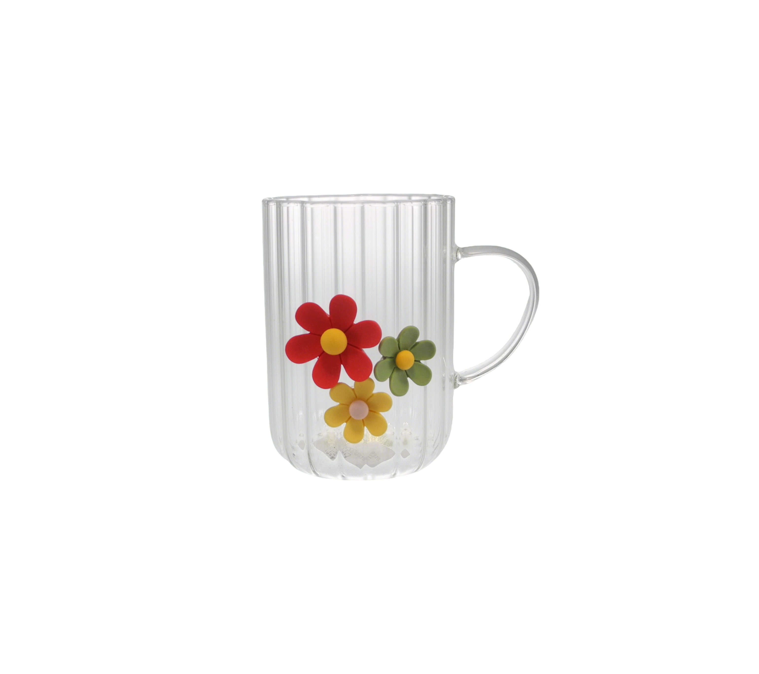 Glass Water Cup with Handle And Vertical Stripes Pattern YD-CUP-179