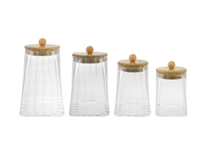 Round Wooden Cover Clear Vertical Striped High Borosilicate Glass Storage Jar YD-STJ-206