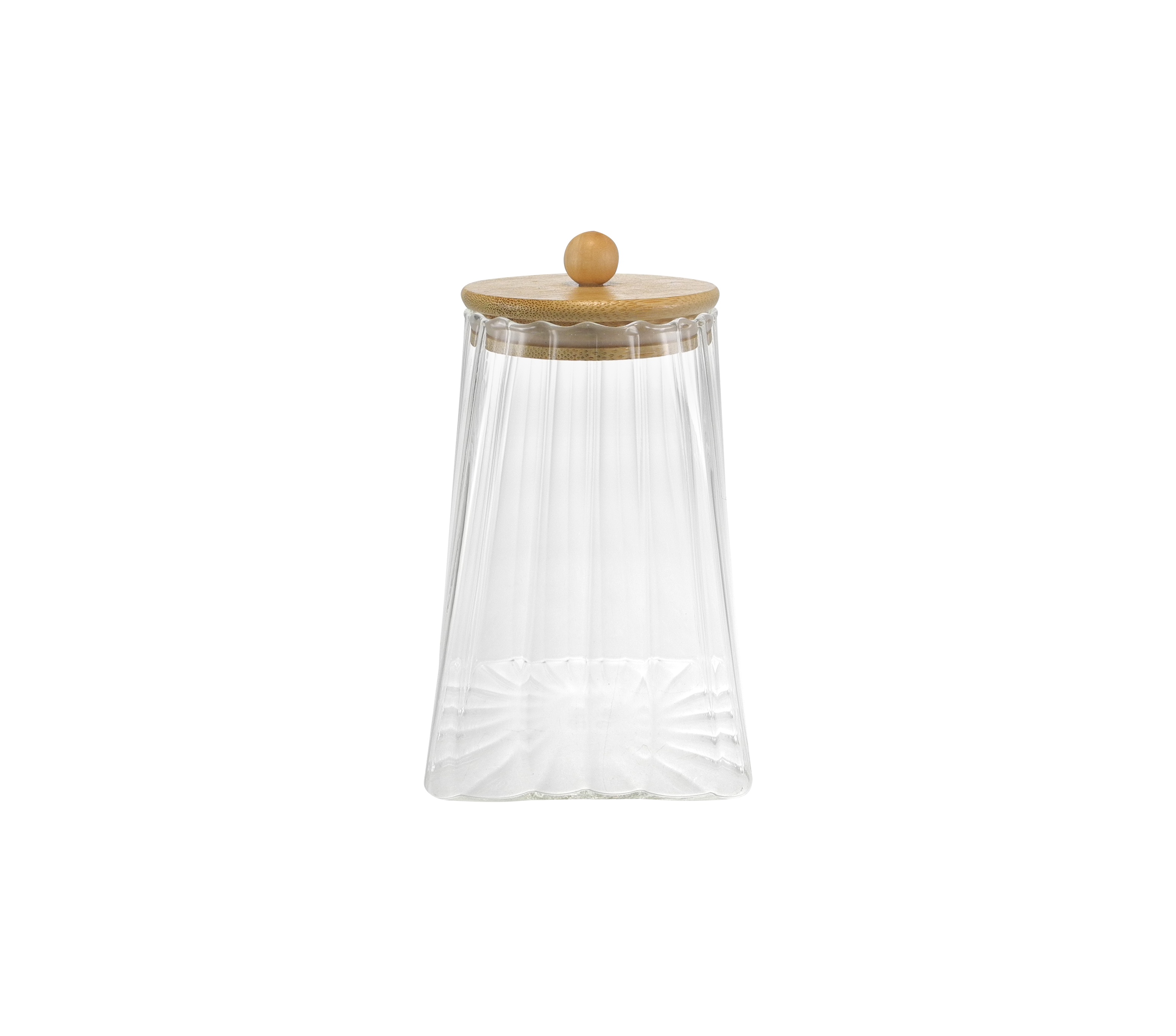 Round Wooden Cover Clear Vertical Striped High Borosilicate Glass Storage Jar YD-STJ-206