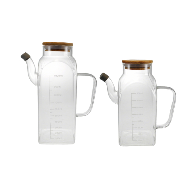 Wooden Cover Marked with Scale Line Glass Oil Bottle 