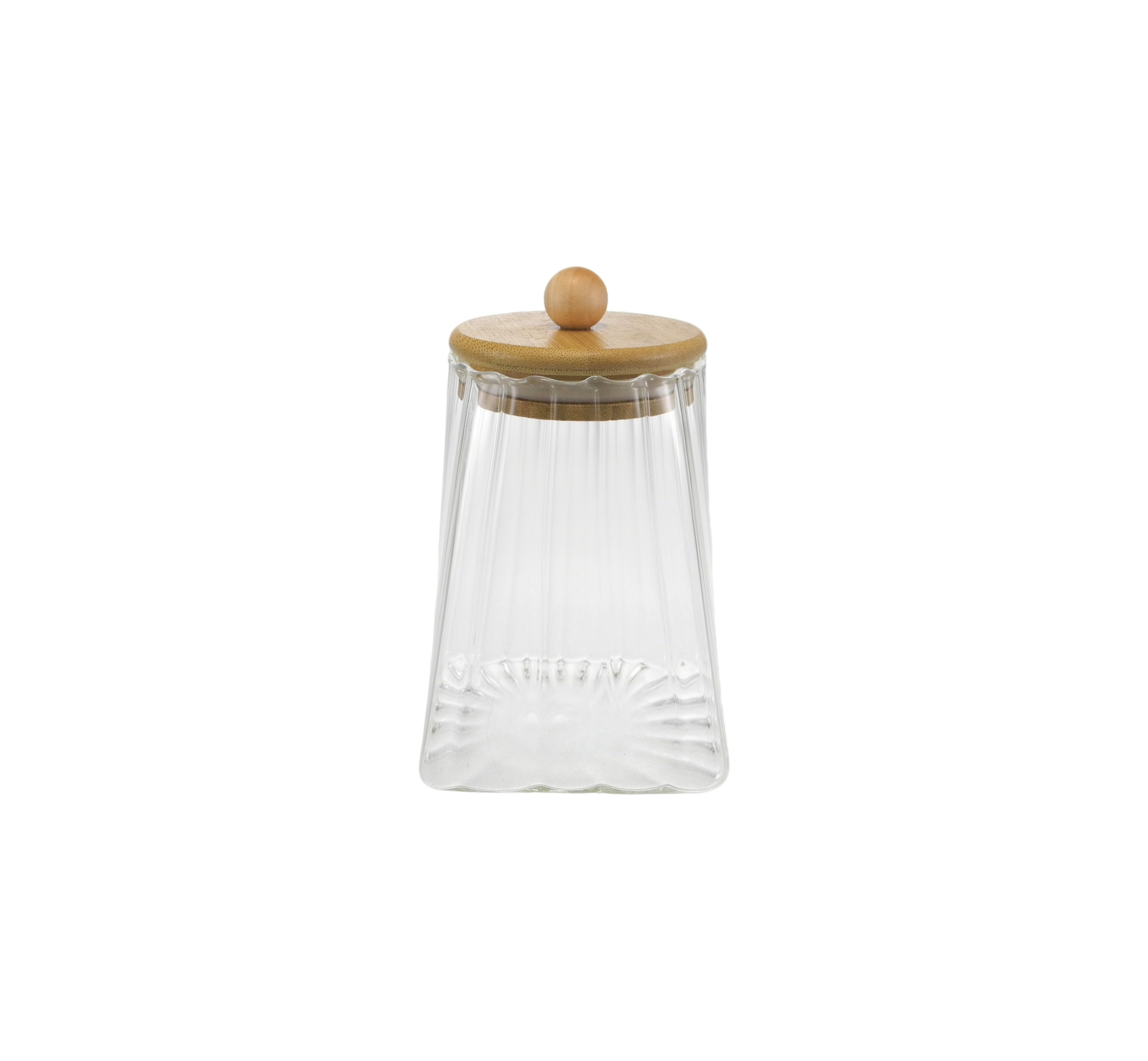 Round Wooden Cover Clear Vertical Striped High Borosilicate Glass Storage Jar YD-STJ-206