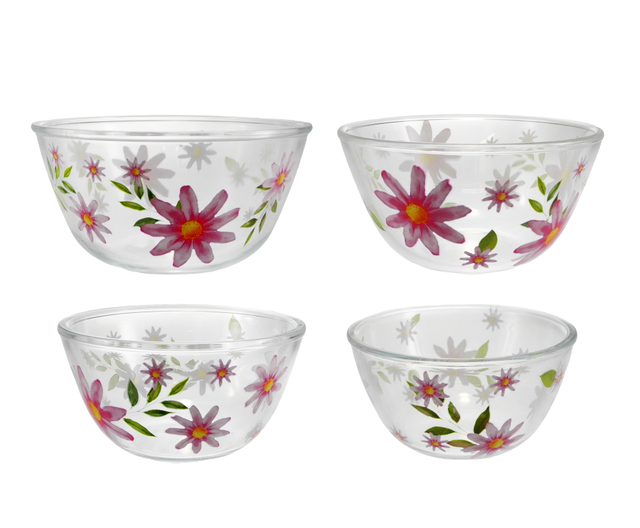 Pink Flower-patterned Glass Bowl YD-BOW-020