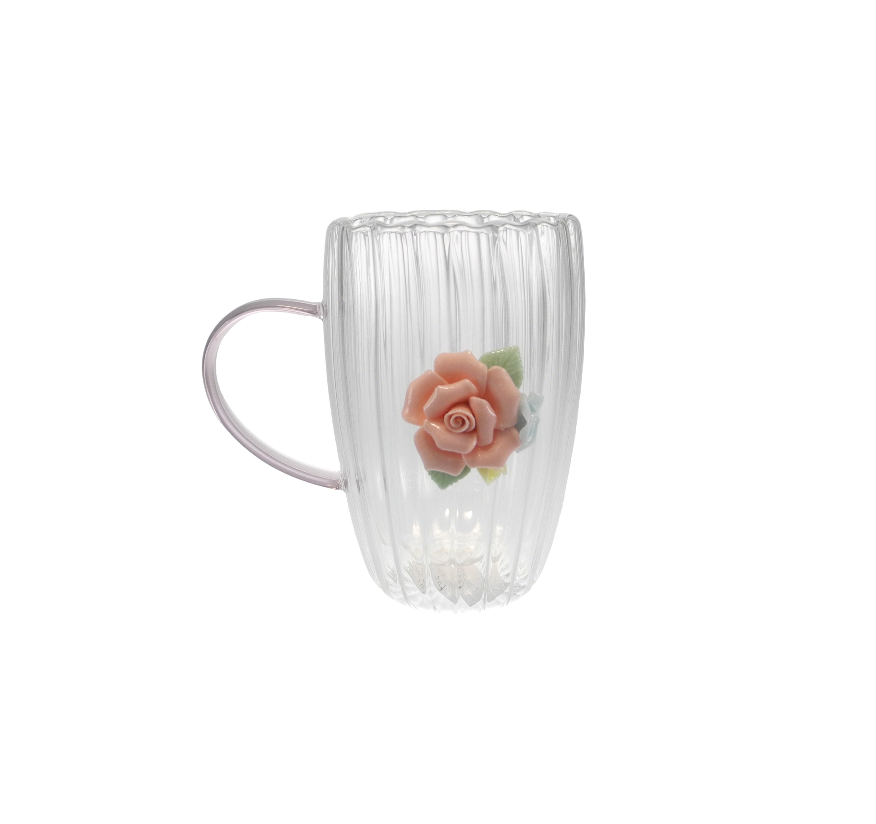 Glass Water Cup with Handle And Vertical Stripes Pattern YD-CUP-179