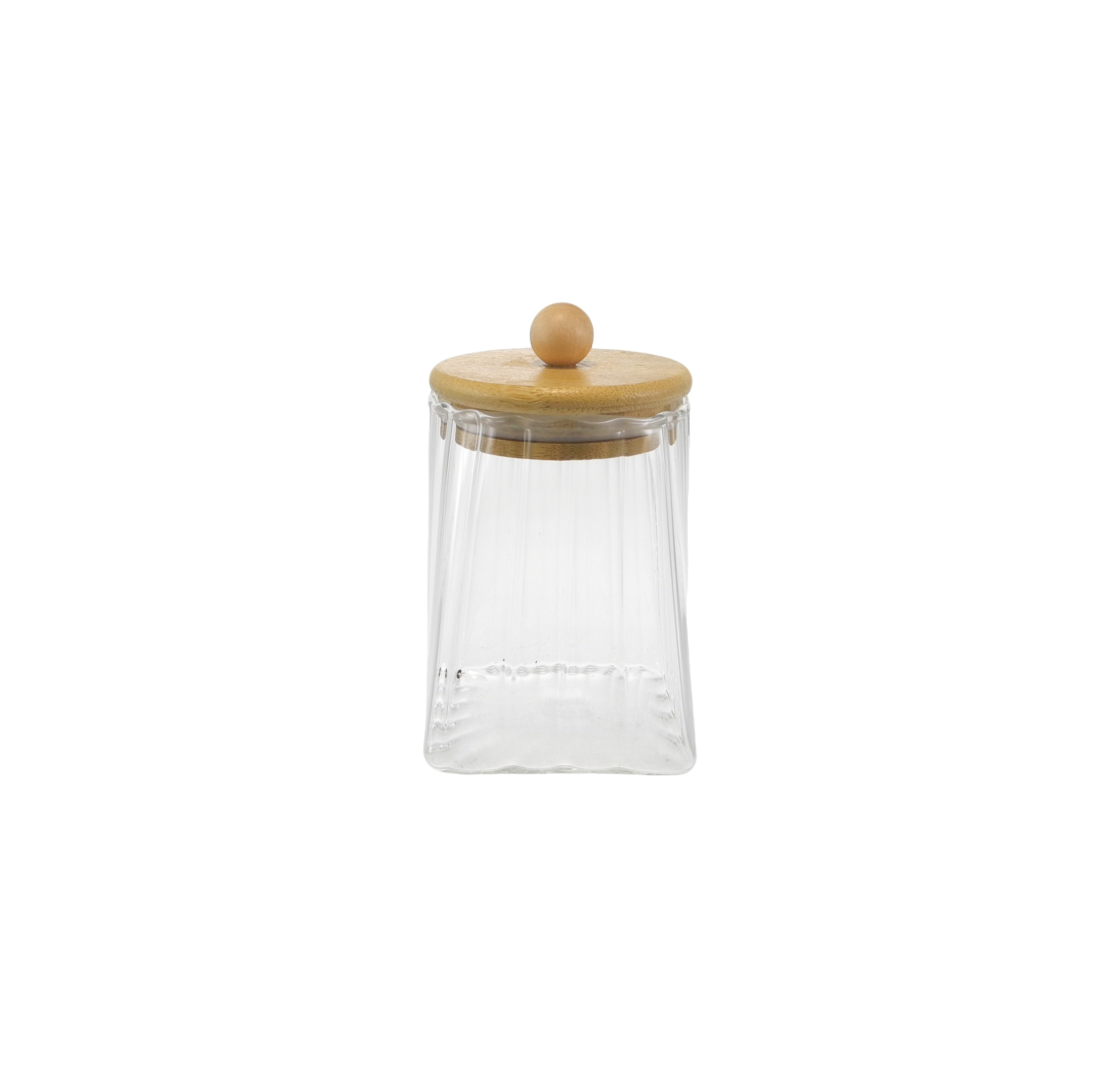 Round Wooden Cover Clear Vertical Striped High Borosilicate Glass Storage Jar YD-STJ-206