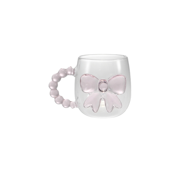 Pink Bow Accessory Round Glass Water Cup YD-CUP-167