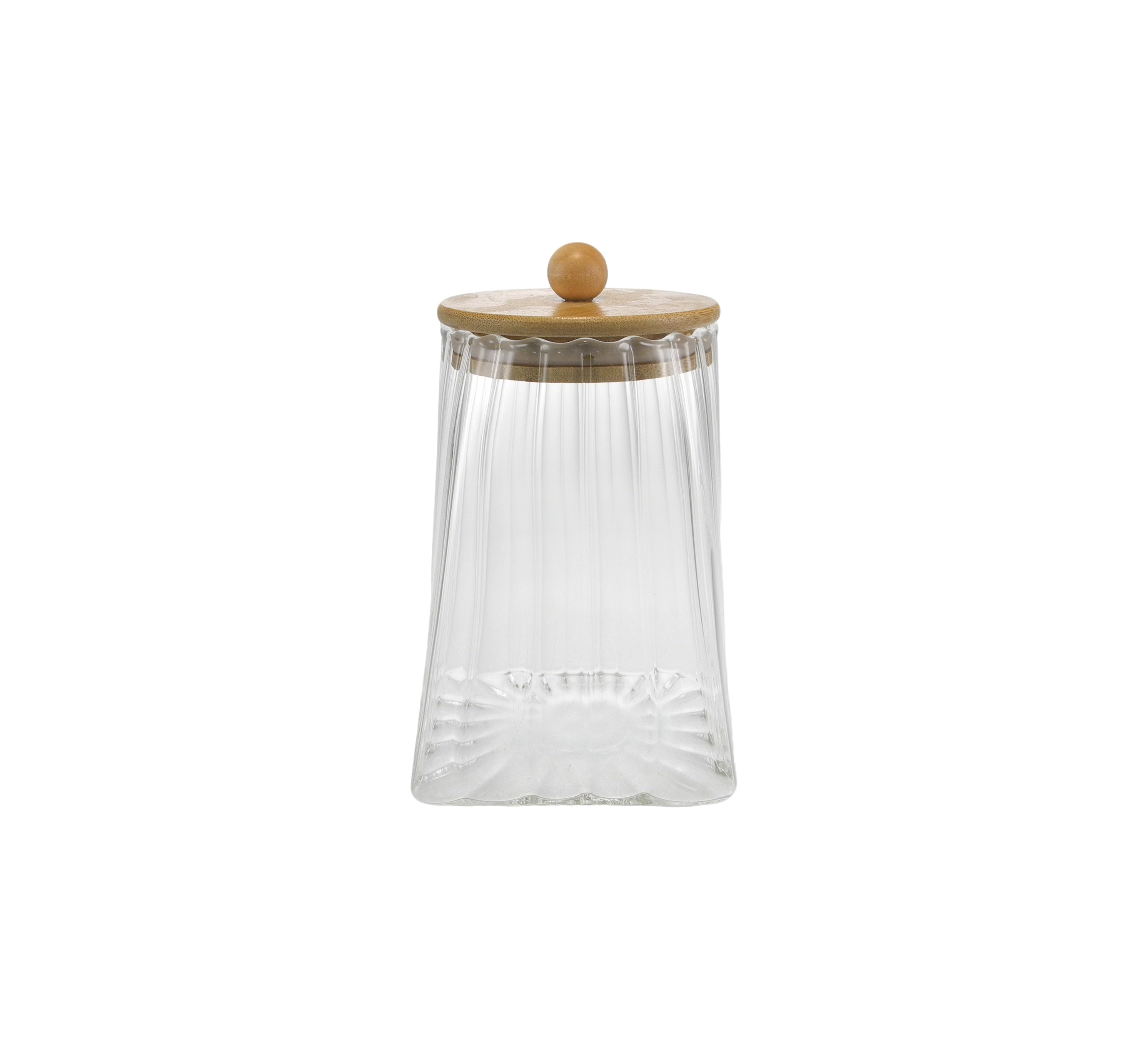 Round Wooden Cover Clear Vertical Striped High Borosilicate Glass Storage Jar YD-STJ-206
