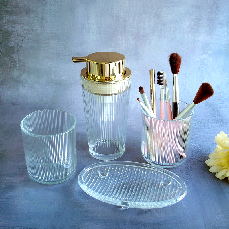 Transparent Embossed Pattern Bathroom Container Set YD-BC-001