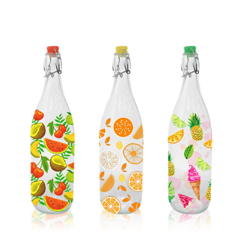 Fruit Pattern Glass Clip Bottle YD-CBT-007