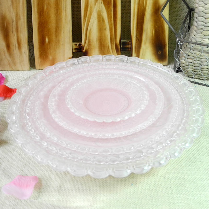 Pink Relief Pattern Glass Plate YD-GLSP-016