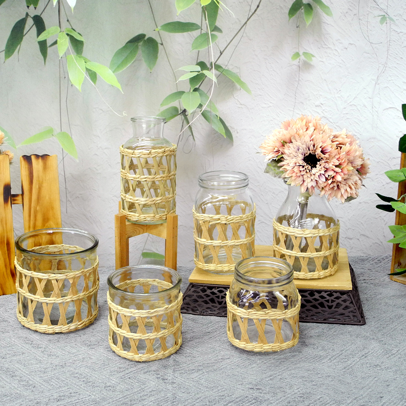 Rattan Paper Mixed Glass Vases YD-ACC-024