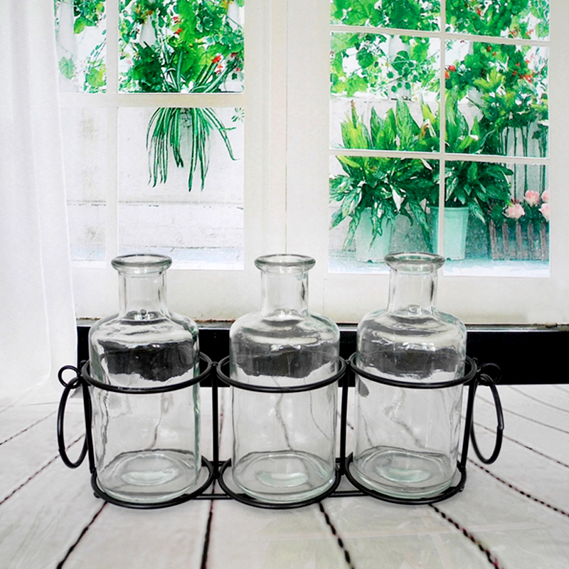Iron Frame Transparent Glass Bottle YD-BOT-008