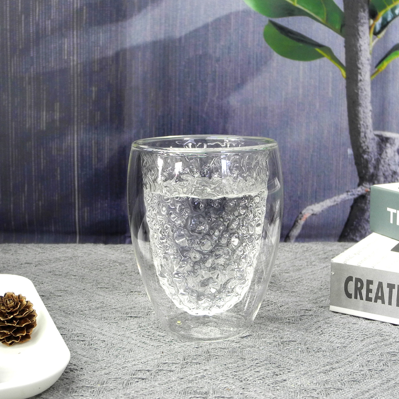 Double Layer Embossed Glass Cup YD-CUP-028