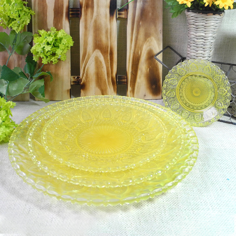 Pink Relief Pattern Glass Plate YD-GLSP-016