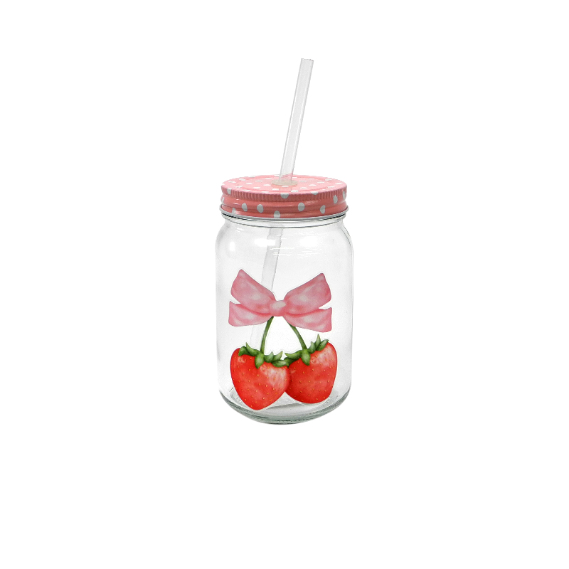 Colored Lid Glass Straw Cup YD-CUP-085