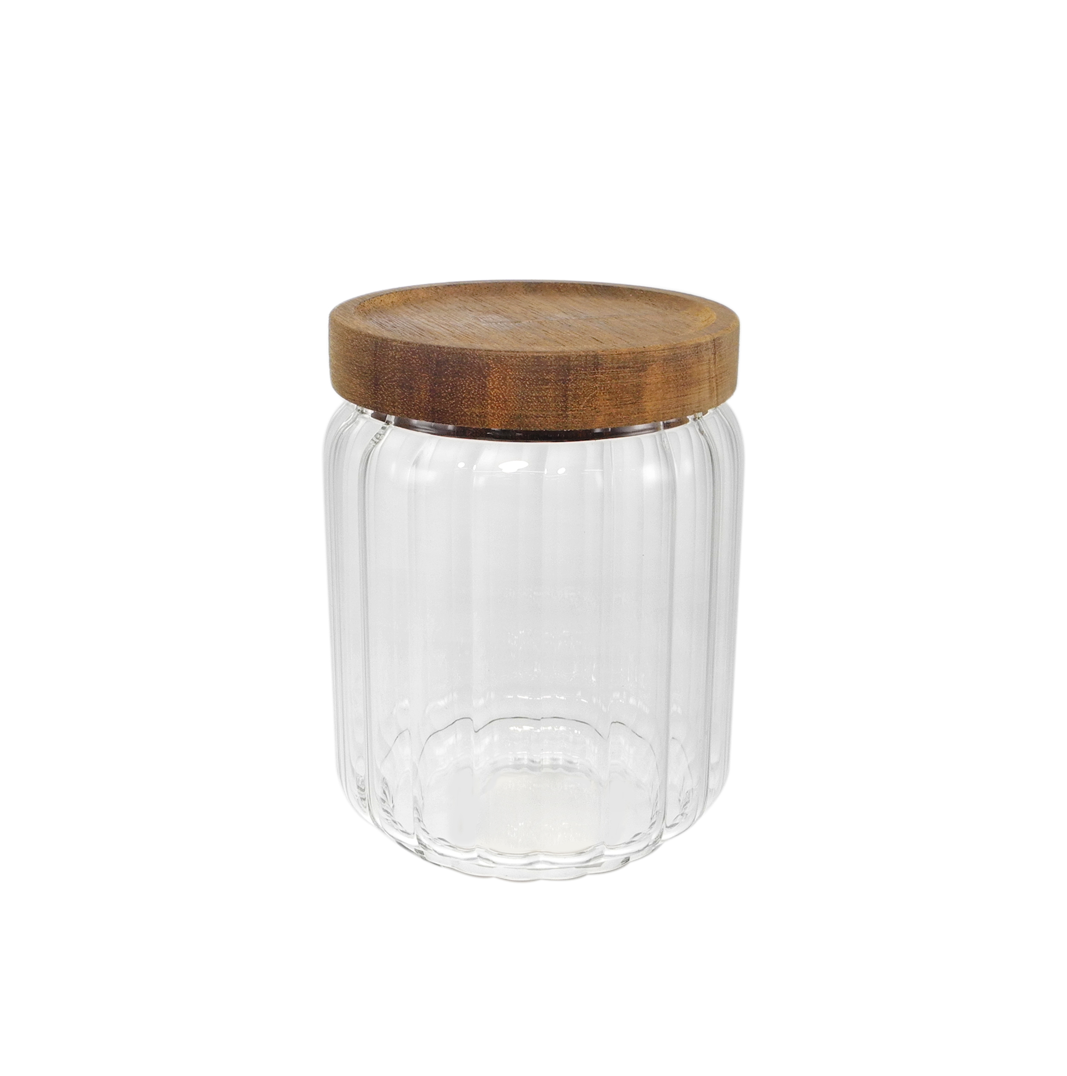 Cylindrical Vertical Striped Wooden Lid for High Borosilicate Glass Storage Tank YD-STJ-095
