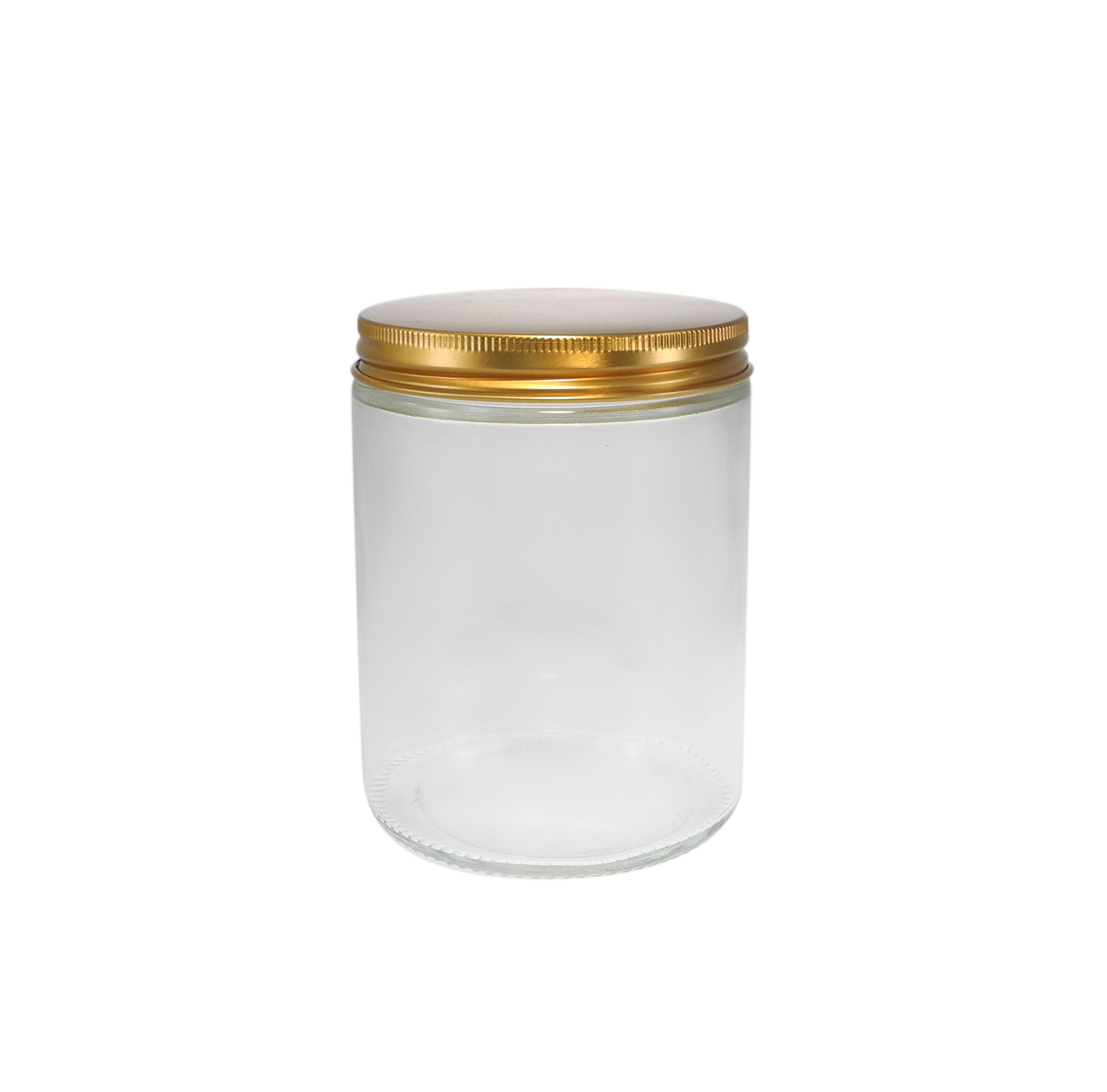Golden Stainless Steel Lid Cylindrical High Borosilicate Glass Honey Storage Jar YD-STJ-113