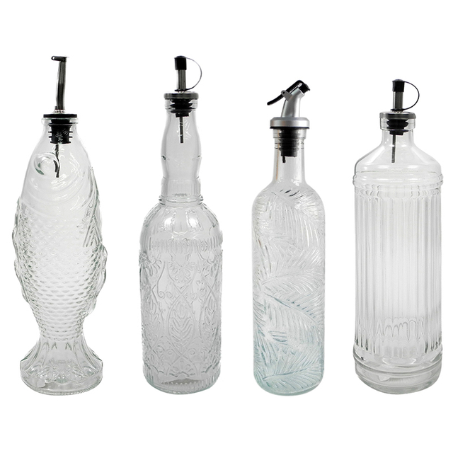 Textured Transparent Glass Oil Bottle YD-OVB-029