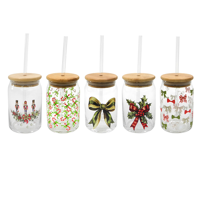 Christmas Patterned Glass Straw Cup YD-CUP-088
