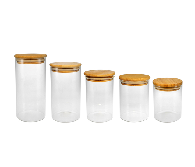 Cylindrical Polished Wooden Lid with High Borosilicate Glass Storage Jar YD-STJ-104