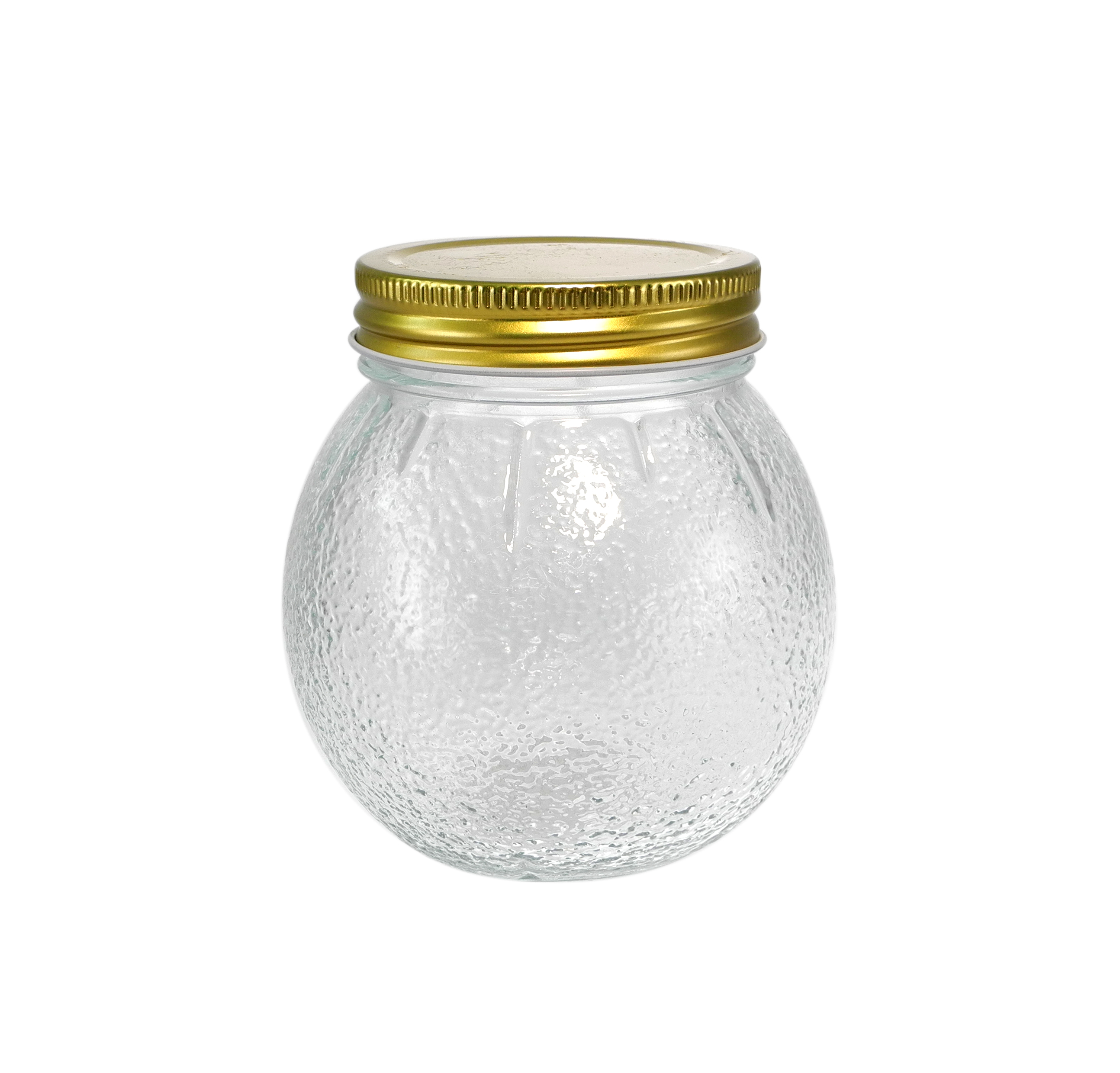 Various Relief Patterns, Golden Stainless Steel Cover, High Borosilicate Glass Storage Jar YD-STJ-116