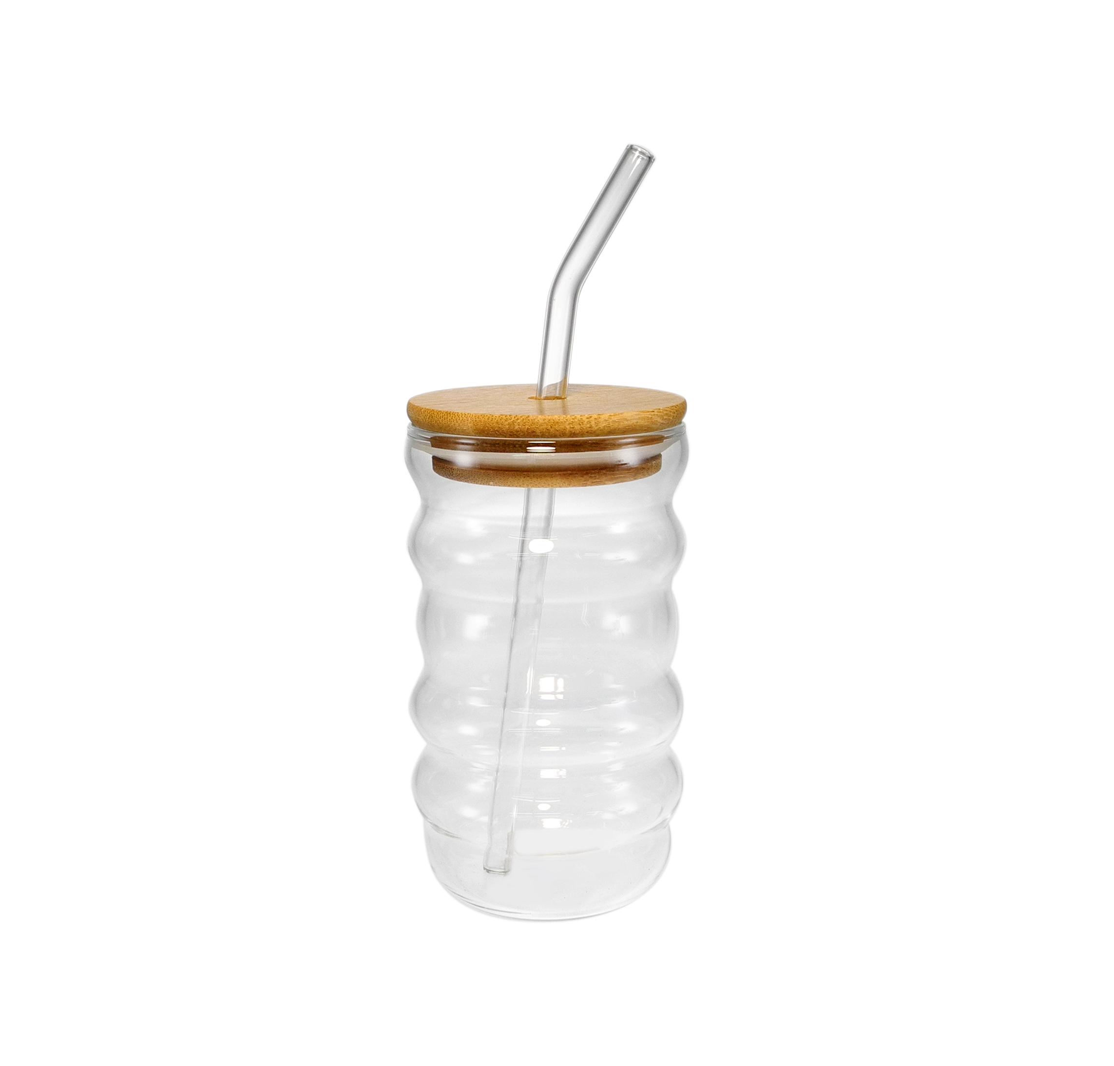 Wooden Lid with Straw, High Borosilicate Glass Cup YD-CPU-124