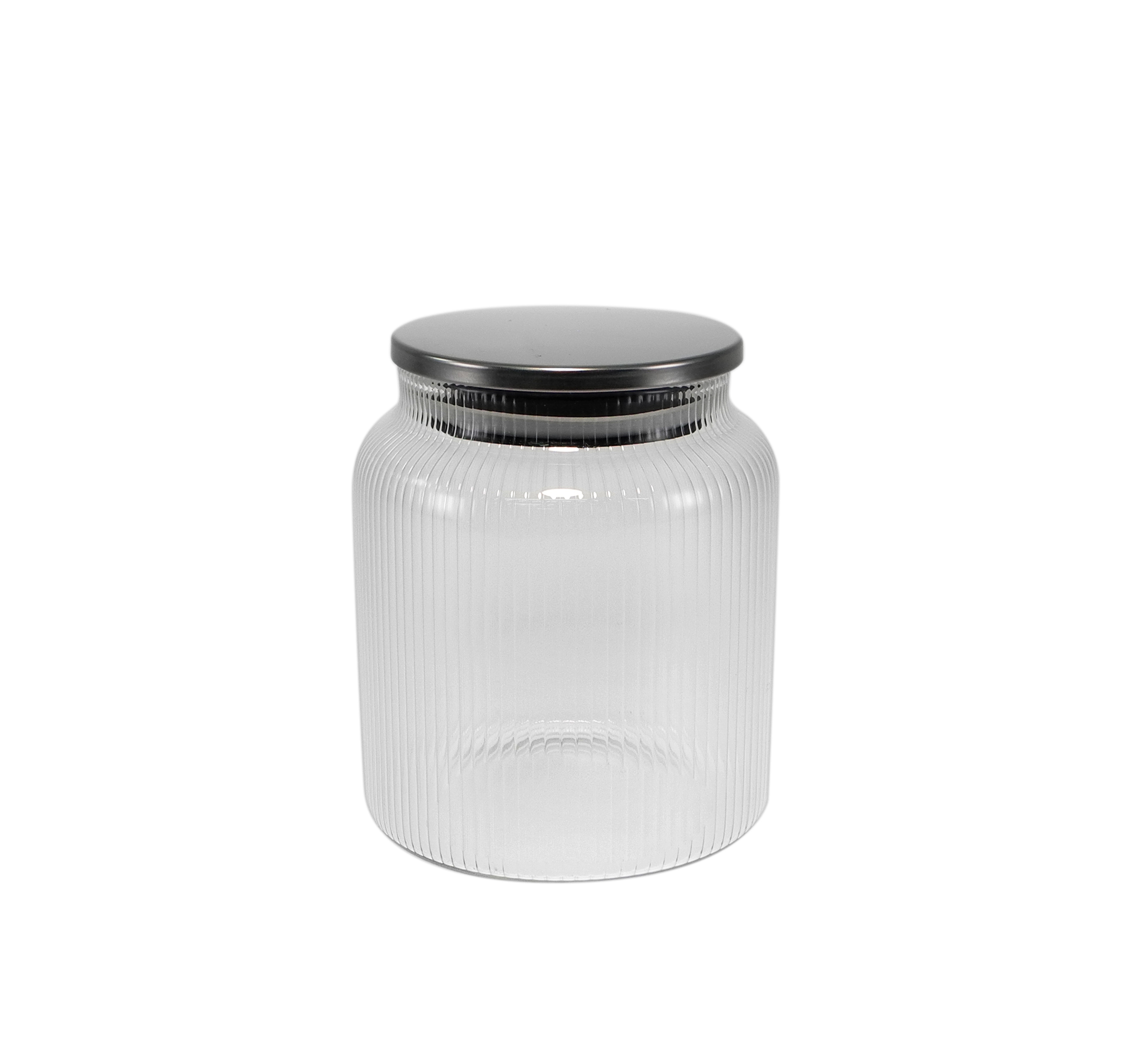 Vertical Striped Stainless Steel Lid with High Borosilicate Glass Storage Jar YD-STJ-105