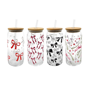 Bow-tie Patterned Glass Straw Cup YD-CUP-083