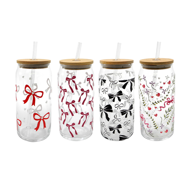 Bow-tie Patterned Glass Straw Cup YD-CUP-083