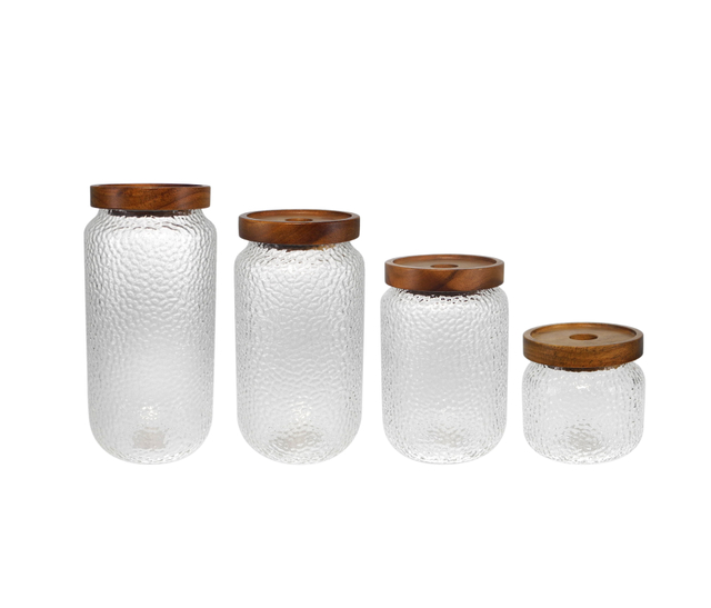 Round Dot-relief Wooden Lid for High Borosilicate Glass Storage Jar YD-STJ-098