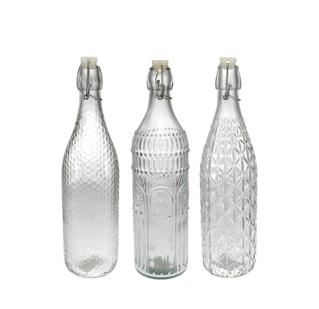 Transparent Relief Glass Stopper Bottle YD-BOT-047