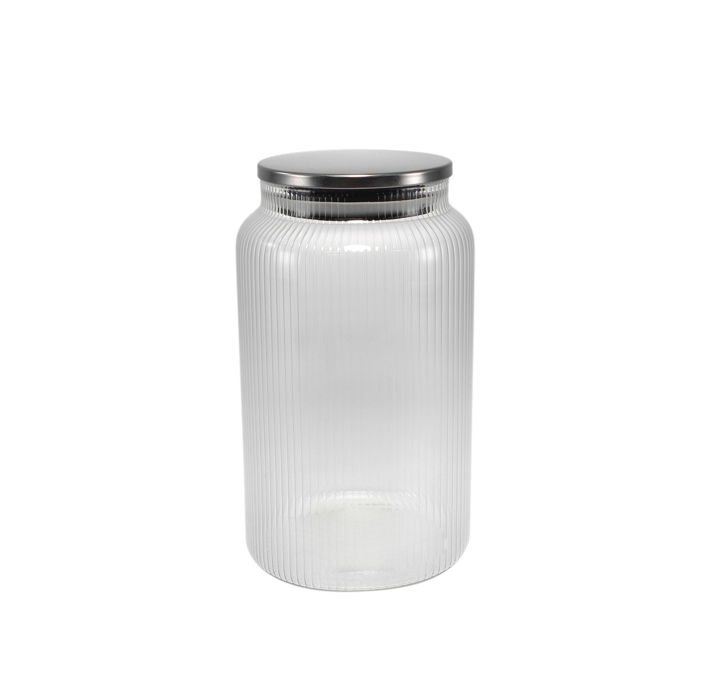 Vertical Striped Stainless Steel Lid with High Borosilicate Glass Storage Jar YD-STJ-105
