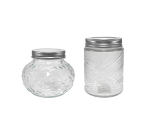 Large-mouth Silver Stainless Steel Lid with Embossed Patterns, High-borosilicate Glass Storage Jar YD-STJ-167
