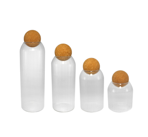 Vertical Striped Round Wooden Stopper with High Borosilicate Glass Storage Jar YD-STJ-101