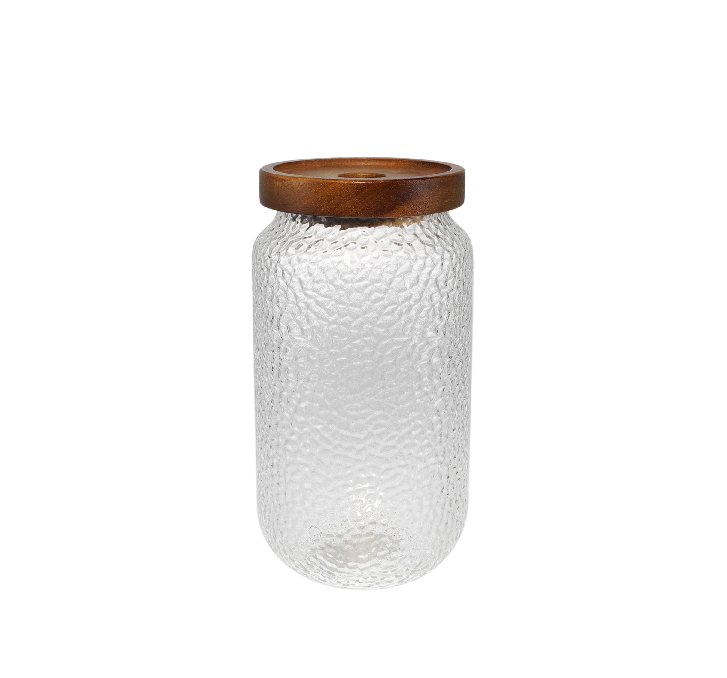 Round Dot-relief Wooden Lid for High Borosilicate Glass Storage Jar YD-STJ-098