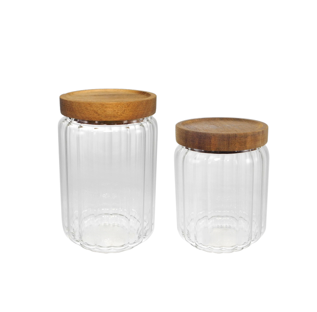 Cylindrical Vertical Striped Wooden Lid for High Borosilicate Glass Storage Tank YD-STJ-095