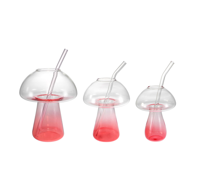 Mushroom-shaped Glass Cup with A Straw Made of High Borosilicate Glass YD-CPU-123
