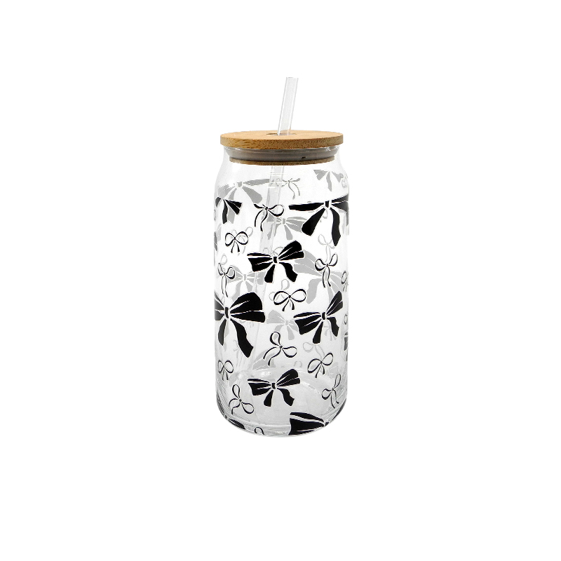 Bow-tie Patterned Glass Straw Cup YD-CUP-083
