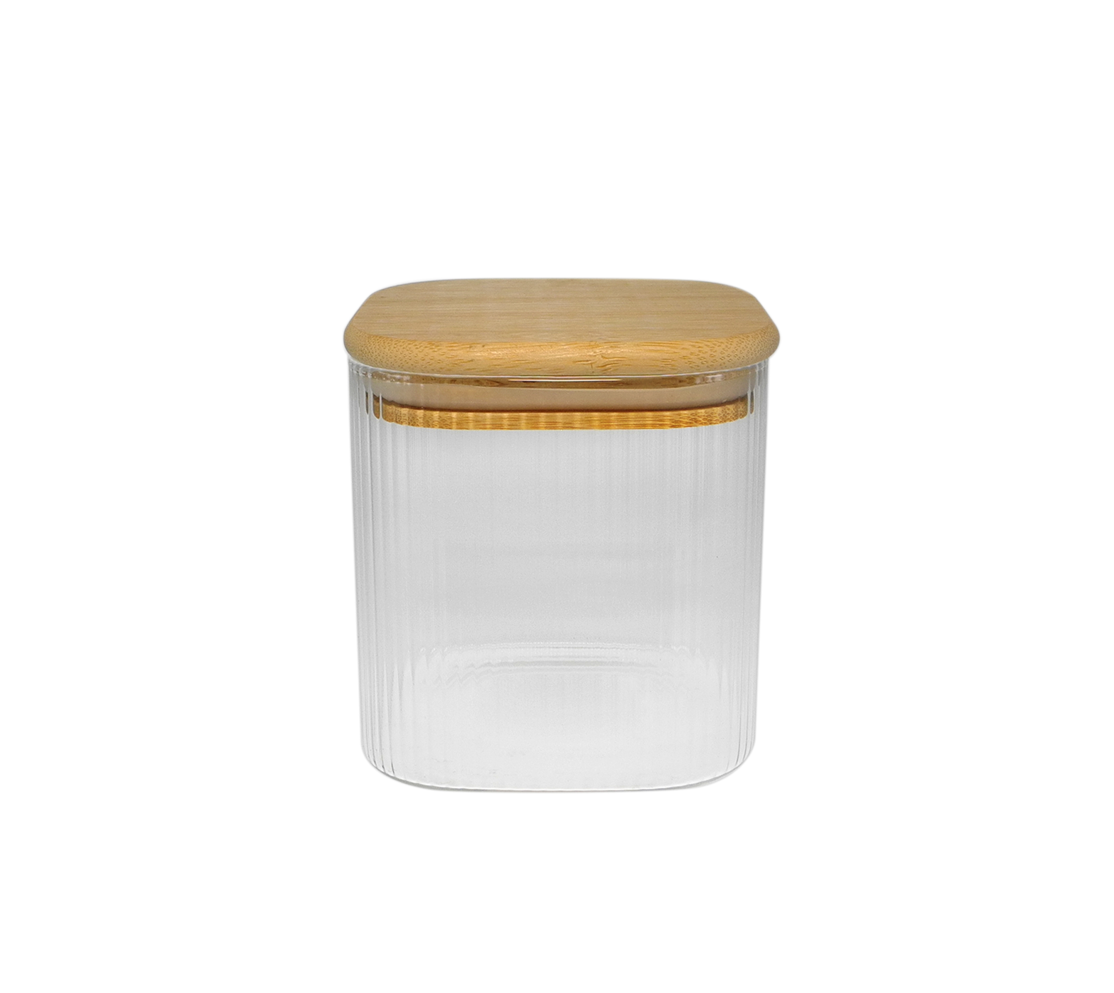 Rectangular Vertical Striped Wooden Lid for High Borosilicate Glass Storage Jar YD-STJ-098