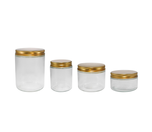Golden Stainless Steel Lid Cylindrical High Borosilicate Glass Honey Storage Jar YD-STJ-113
