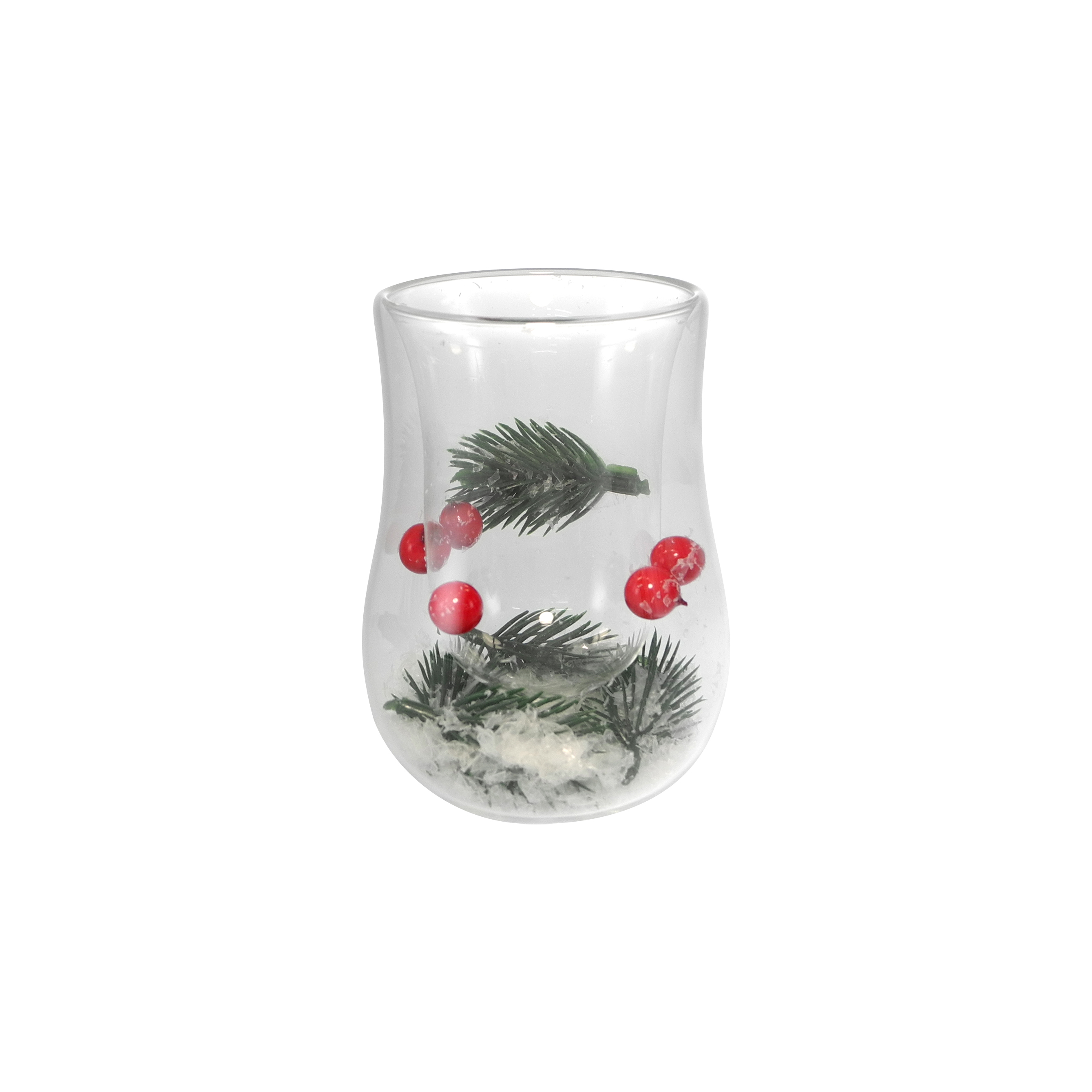 Double-layer High-borosilicate Glass Cup with Winter-themed Ornaments inside YD-CPU-100