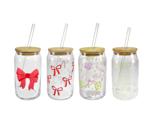Bowknot Pattern Straw Glass with High Borosilicate Glass YD-CUP-144