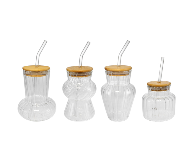 Wooden Lid with Straw-shaped Special-shaped High Borosilicate Glass Cup YD-CPU-125