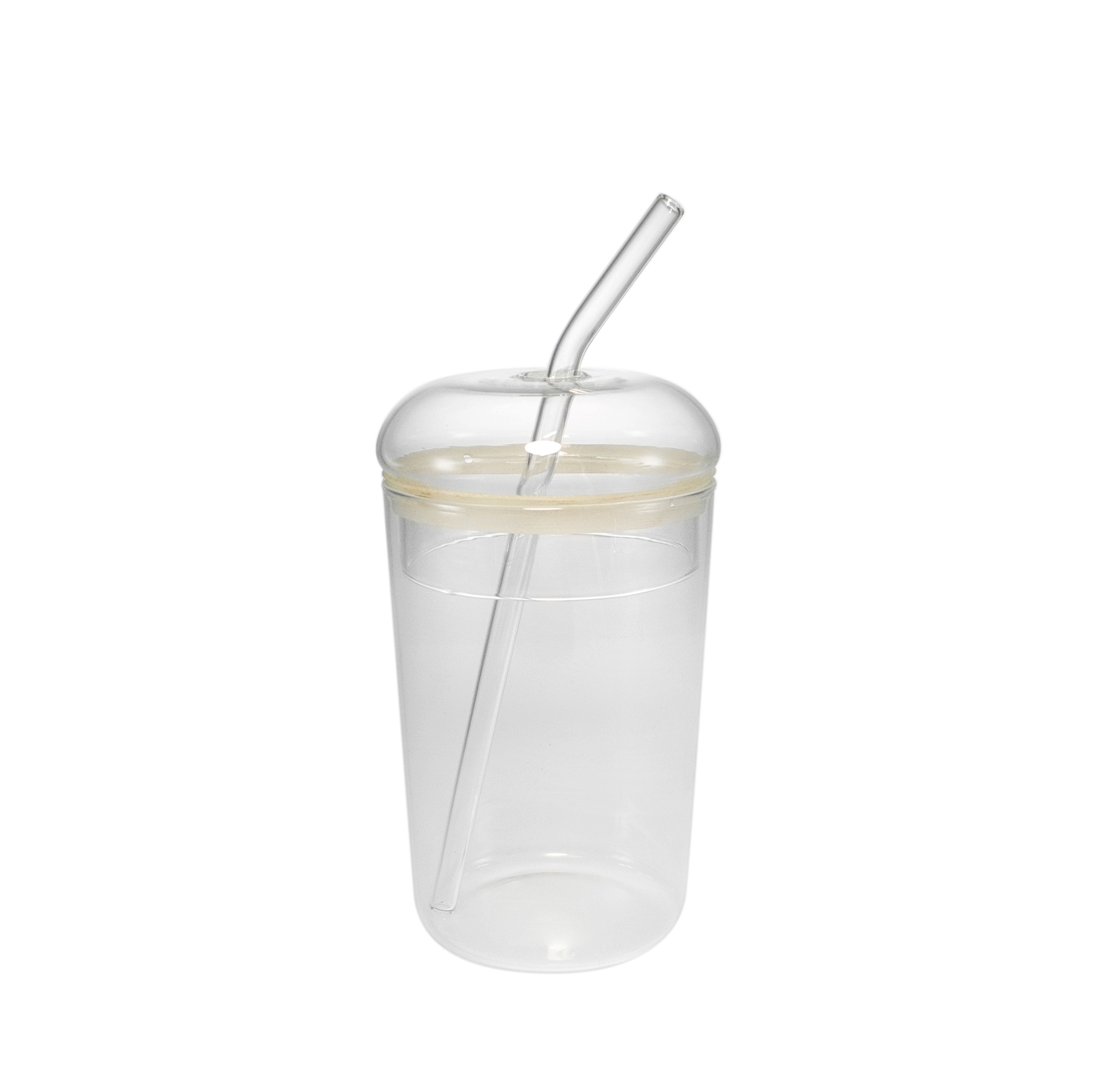 Wooden Lid with Straw, High Borosilicate Glass Cup YD-CPU-124