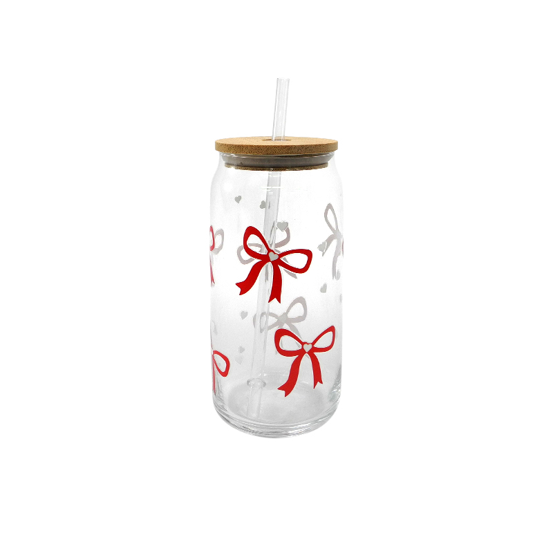 Bow-tie Patterned Glass Straw Cup YD-CUP-083