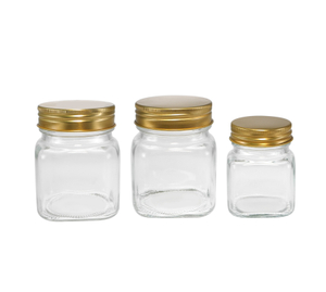 Square Polished Golden Lid High Borosilicate Glass Storage Jar YD-STJ-134