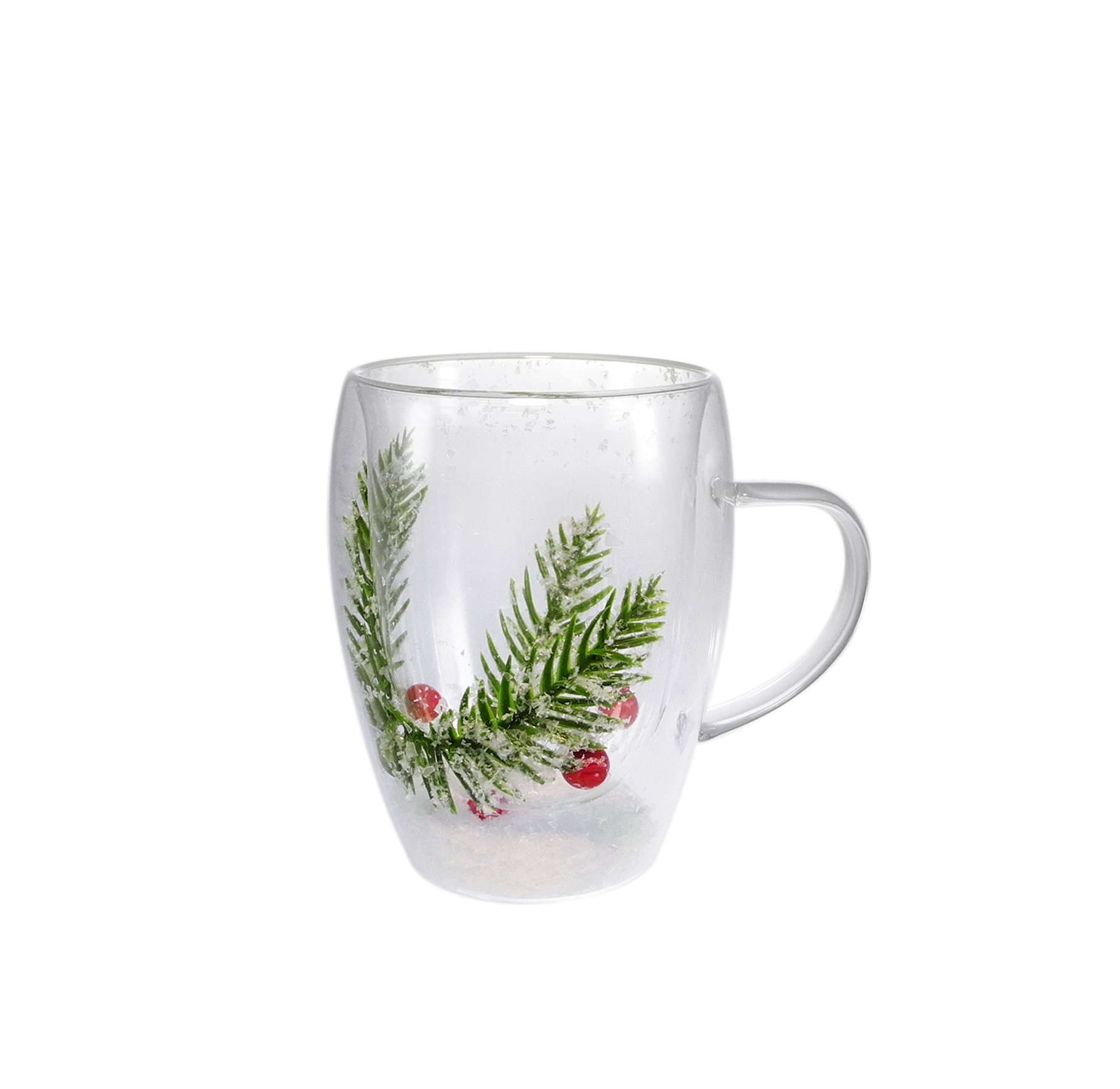 Double-layer High-borosilicate Glass Cup with Winter-themed Ornaments inside YD-CPU-100