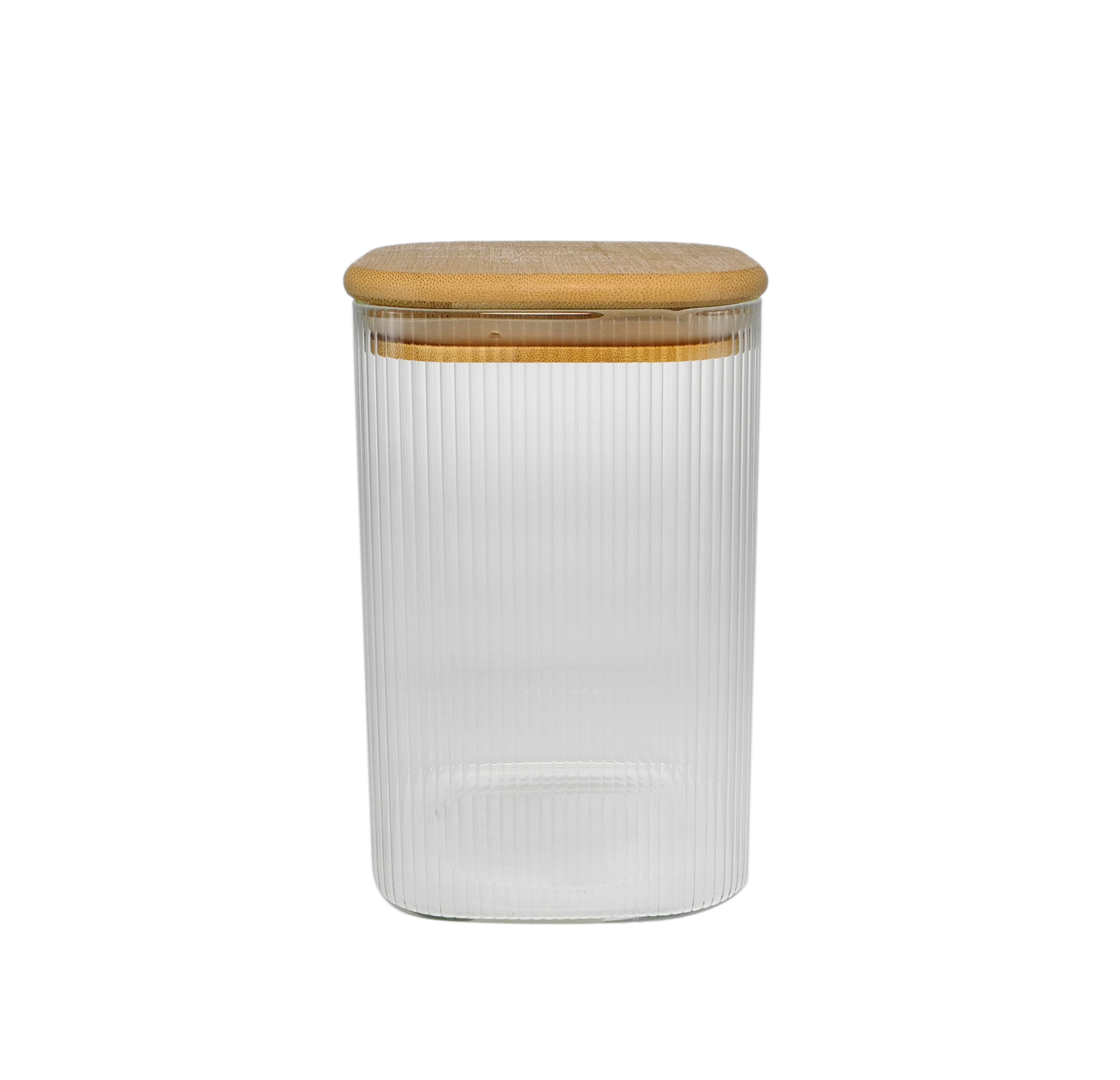 Rectangular Vertical Striped Wooden Lid for High Borosilicate Glass Storage Jar YD-STJ-098