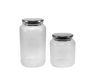 Vertical Striped Stainless Steel Lid with High Borosilicate Glass Storage Jar YD-STJ-105