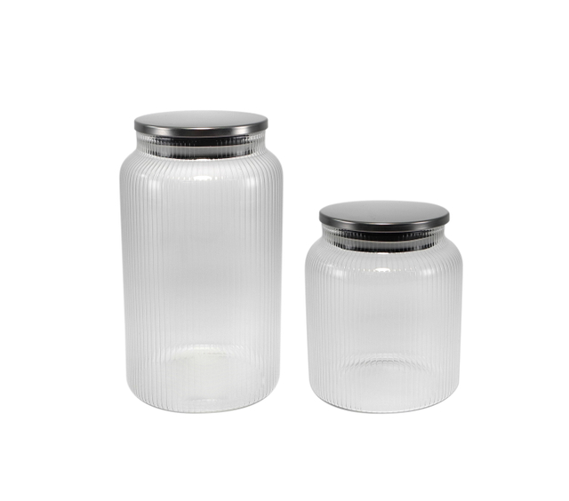 Vertical Striped Stainless Steel Lid with High Borosilicate Glass Storage Jar YD-STJ-105